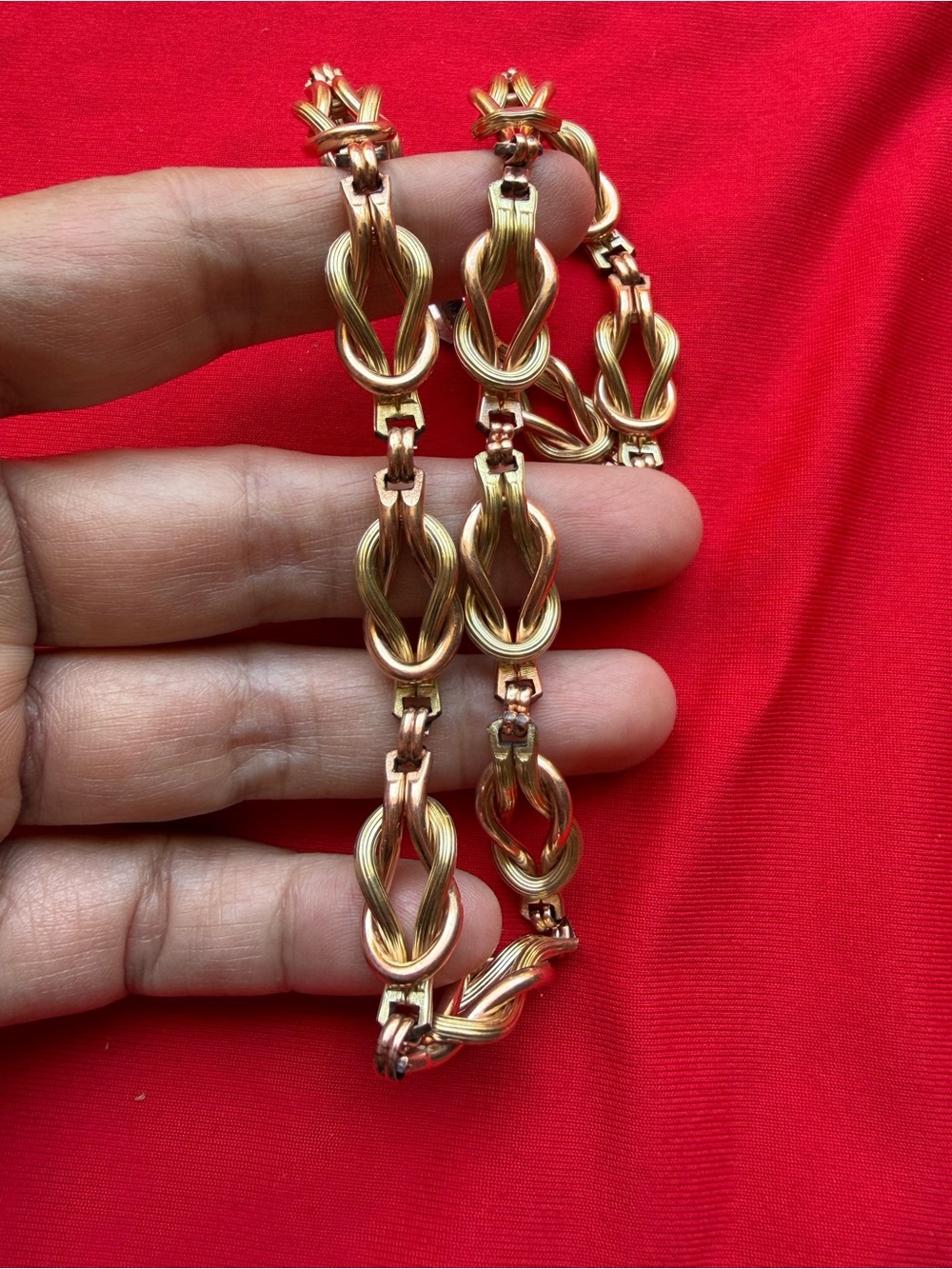 Antique Art Deco 12K GF Love Knot Link two tone Choker Necklace - 15” long - Picture 3 of 4